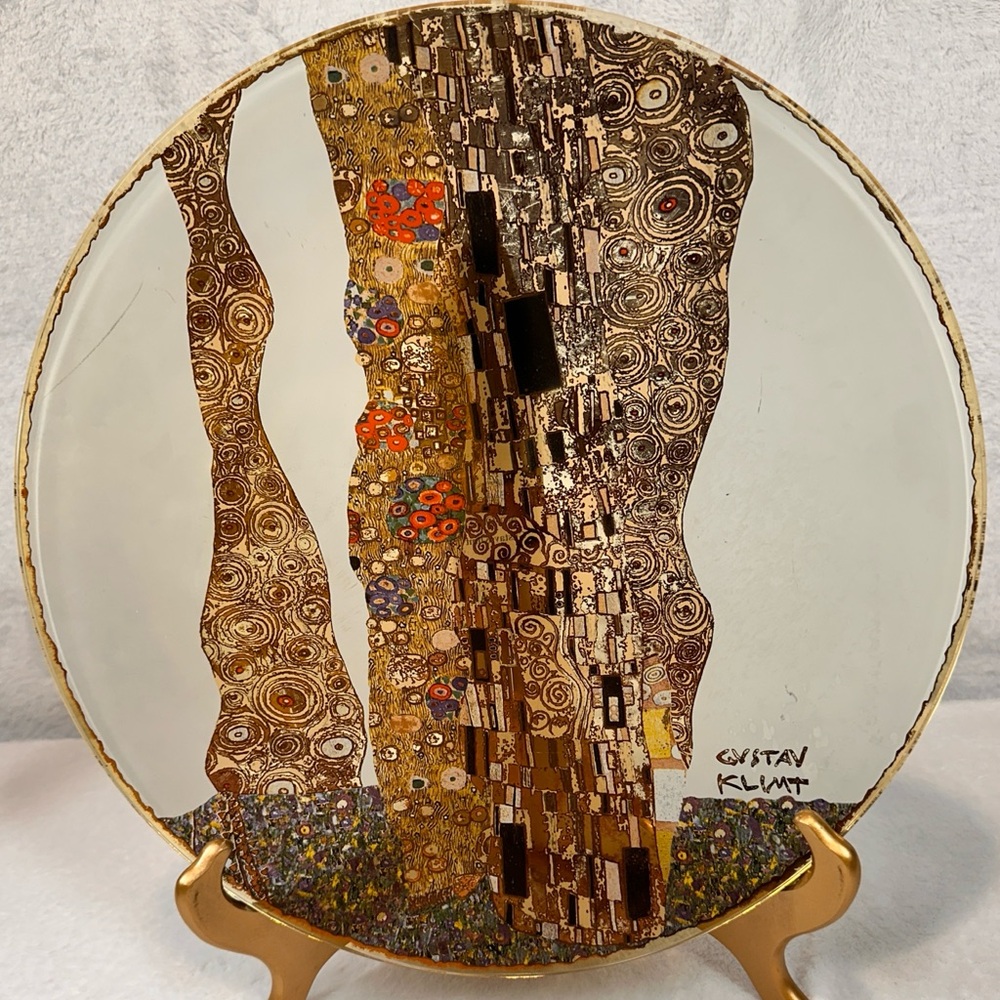 Vtg Goebel Artis Orbis 14” Glass Platter Gustav Klimpt Hand Decorated 22K Gilded